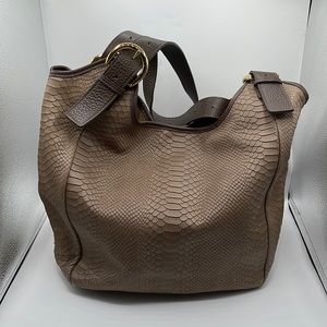 GiGi NEW YORK TAN EMBOSSED PYTHON LEATHER LARGE TOTE